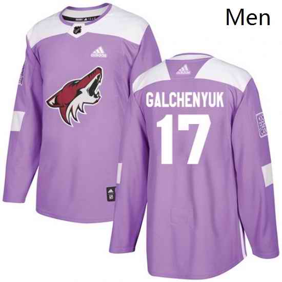 Mens Adidas Arizona Coyotes 17 Alex Galchenyuk Purple Authentic Fights Cancer Stitched NHL Jersey